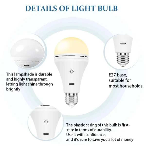 Smart Touch dimming Wireless USB battery light rechargeable led bulb Remote timing switch  for Garage outdoor tent  home use