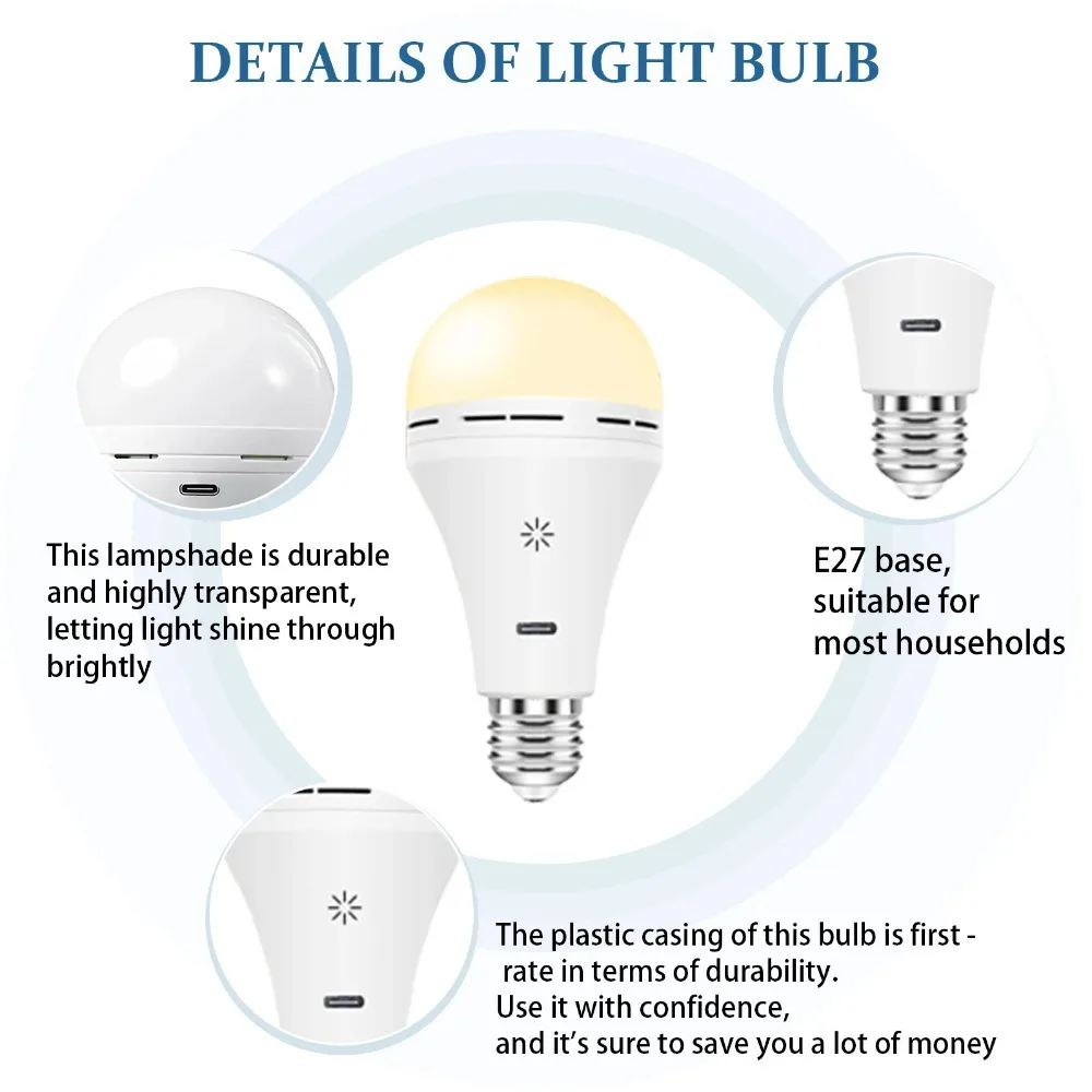 Smart Touch dimming Wireless USB battery light rechargeable led bulb Remote timing switch  for Garage outdoor tent  home use