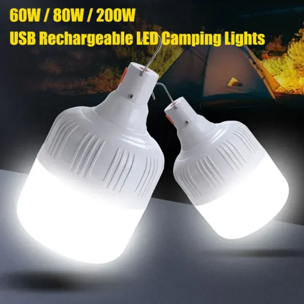 Portable LED Camping Lantern Rechargeable 60W/80W/200W Lamp Bulb High Bright Outdoor Emergency Lighting Fishing Tent Night Light