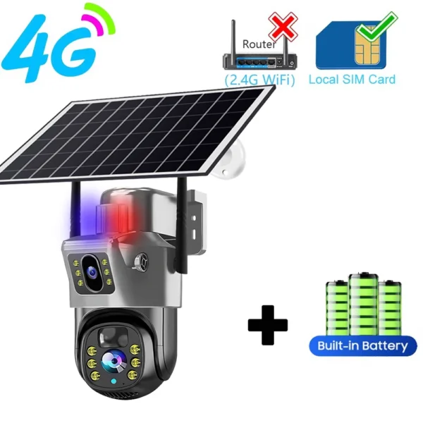 4G Solar Camera 2 Lens CCTV Camera 4K 8MP HD Night Vsion Wirless WiFi Camera Outdoor Security Protection Smart Home IP Cameras