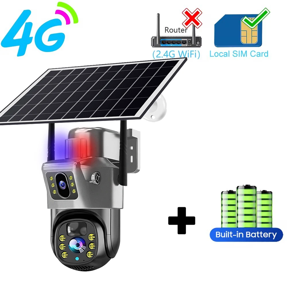 4G Solar Camera 2 Lens CCTV Camera 4K 8MP HD Night Vsion Wirless WiFi Camera Outdoor Security Protection Smart Home IP Cameras