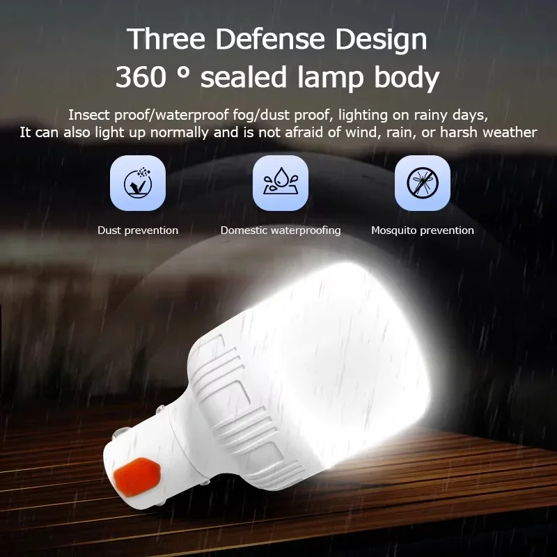 2/4PC Camping Light Portable Rechargeable Dimmable LED Bulb Brightness Outdoor Tent Light Emergency Night Light with Hook
