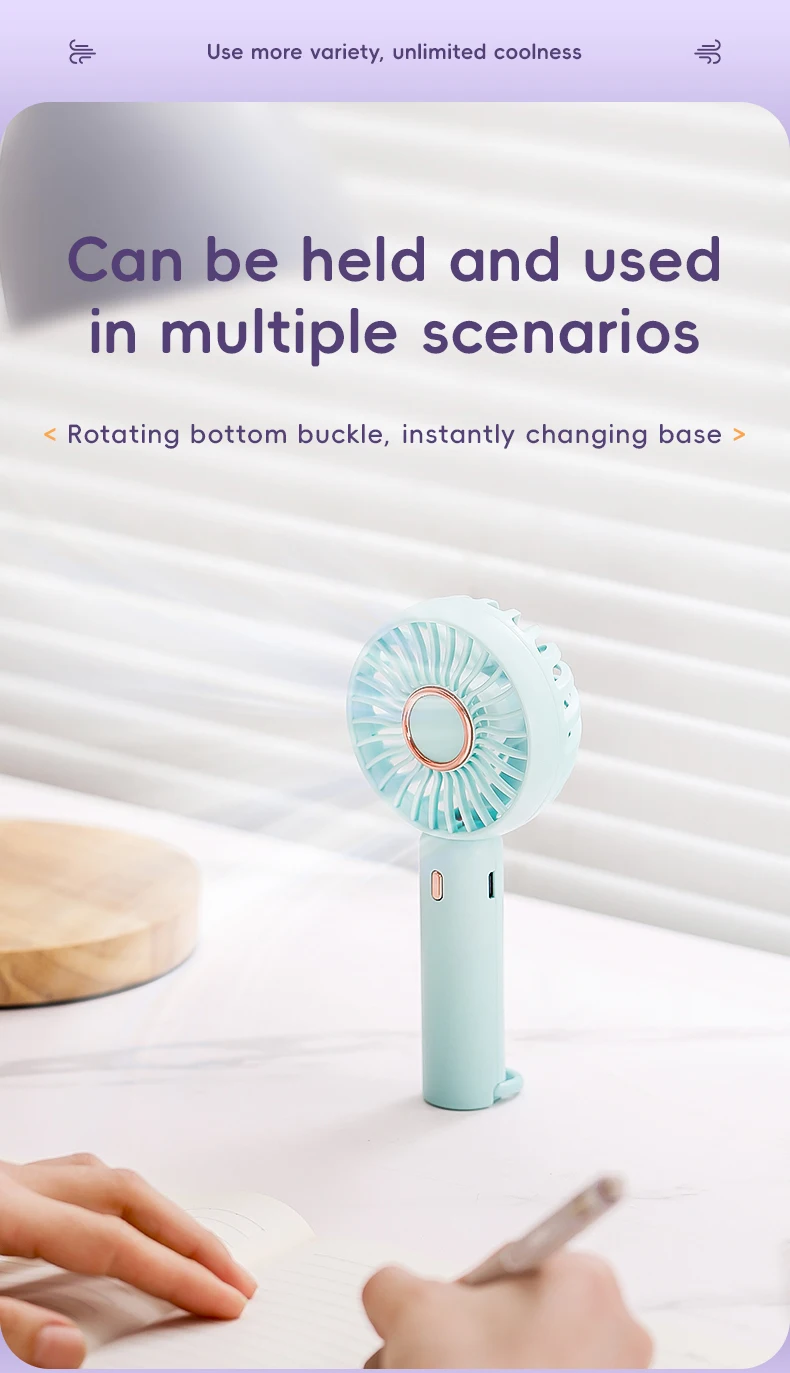Mini Portable Fan Cute Design 3 Speed Personal Handheld  Desktop with Standing Ring Lightweight USB Rechargeable
