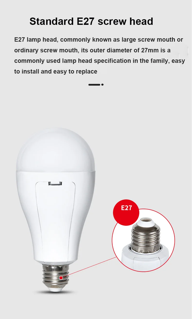 LED Emergency Bulb Emergency Power Failure Family Camping Outdoor Night Market E27 AC85-265V 1*18650 Battery Smart Charging Chip