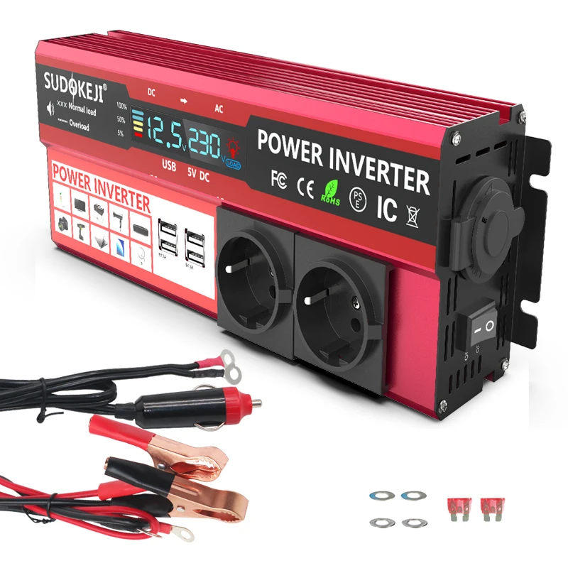 SUDOKEJI 3000W 4000W (MAX POWER)Power Inverter for Car Inverter RV Boat 500W 800W DC 12V 24V To 120V 220V EU US UK Global Socket