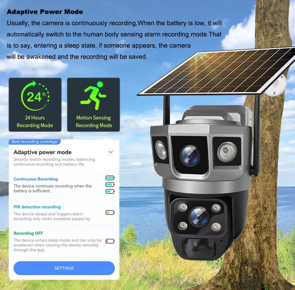Dual Lens Three Screens WIFI Solar Camera 12MP 10X Zoom CCTV Outdoor Automatic Tracking Humanoid Detection Support PTZ IP66 Cam