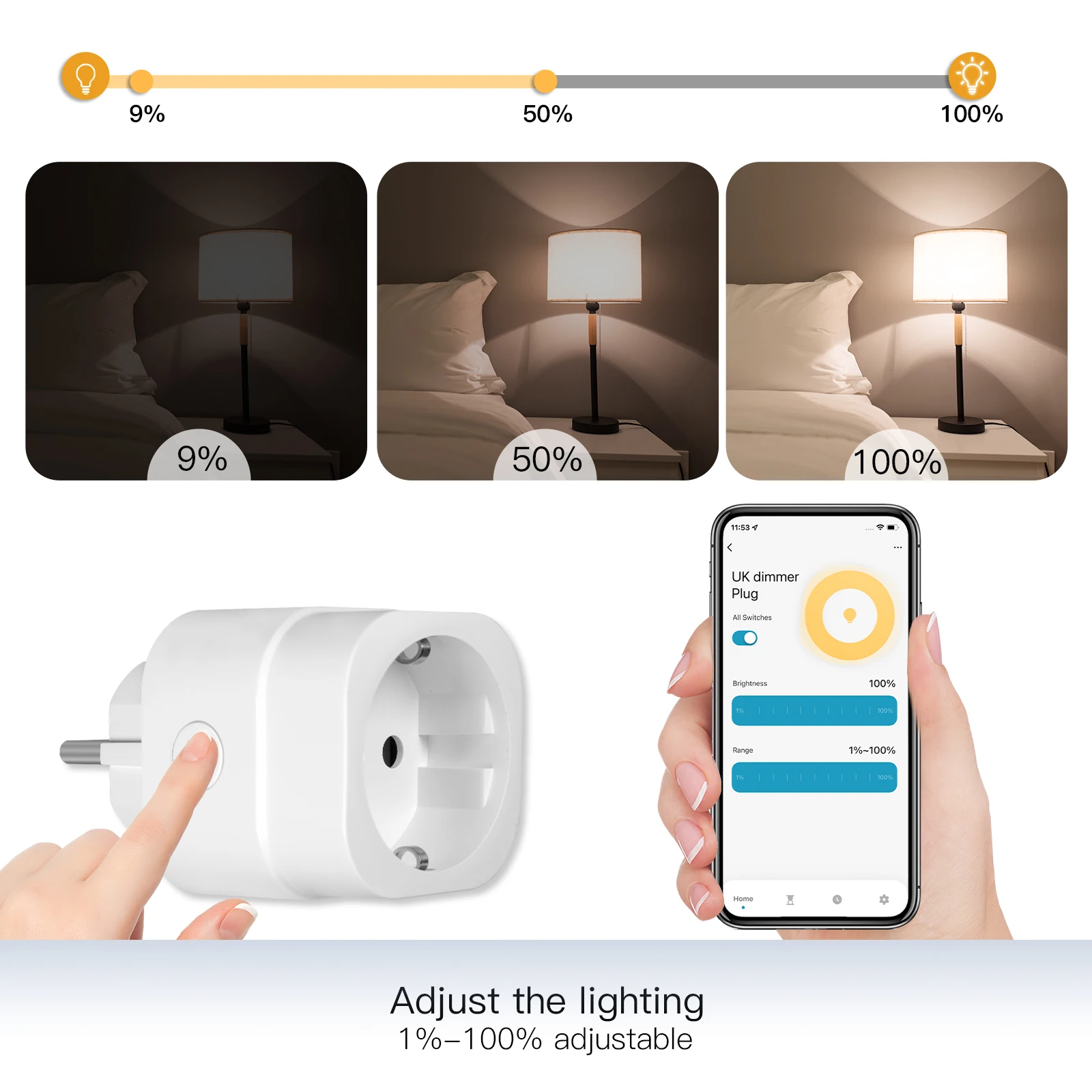 MOES WiFi Smart Power Socket Plug Brightness Adjust Timer For Tuya Smart Life App,Alexa Google Voice Control EU/UK/US