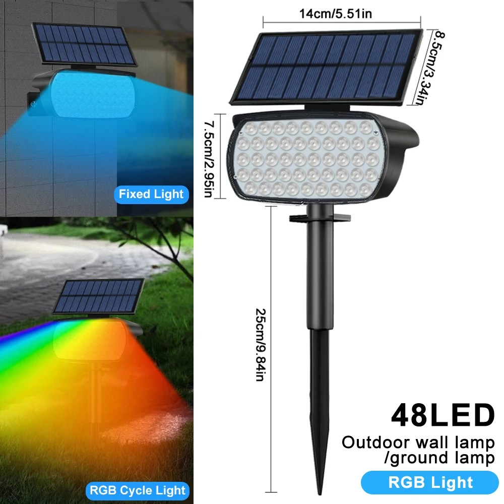 72 LED Solar Spotlights Outdoor Landscape Waterproof 108/136 LEDS Solar Powered Wall Light Auto On/Off for Yard Garden Pathway