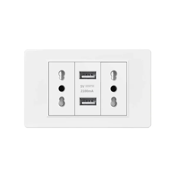 Italy Chile  Standard Outlet with USB Smart Type-c 20W Fast Charging, Dual USB Wall Socket Chile Plug Plastic Panel Light Switch
