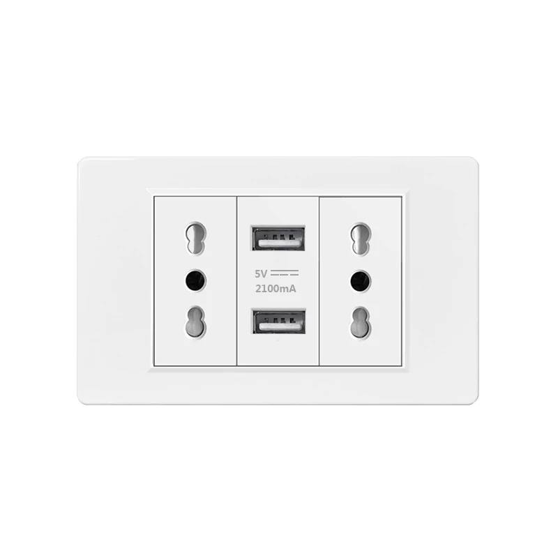 Italy Chile  Standard Outlet with USB Smart Type-c 20W Fast Charging, Dual USB Wall Socket Chile Plug Plastic Panel Light Switch