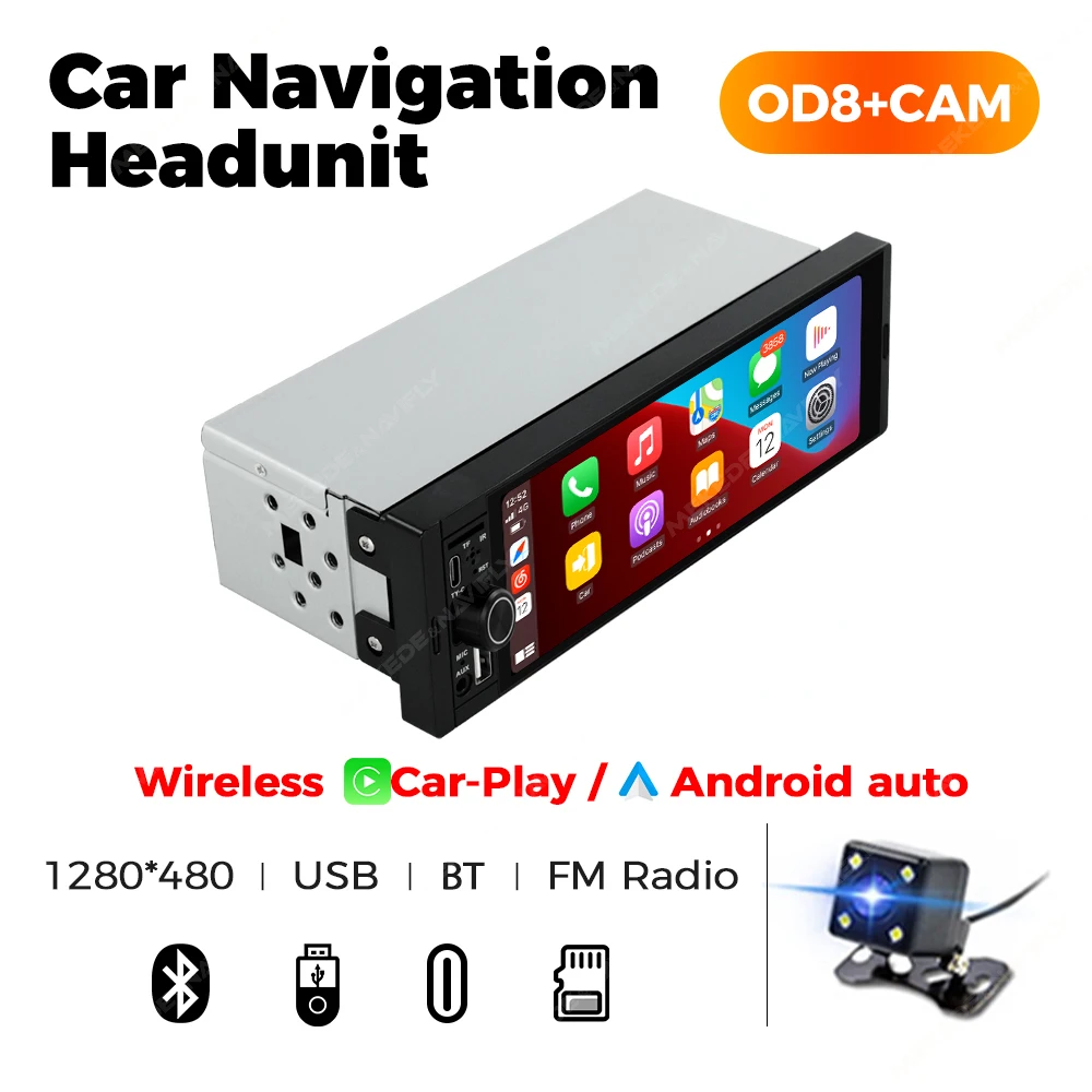 1DIN Universal MP5 6.86-Inch Car Radio Support Wireless Carplay Android AUTO AUX USB SWC BT Touch Screen Multimedia Video Player