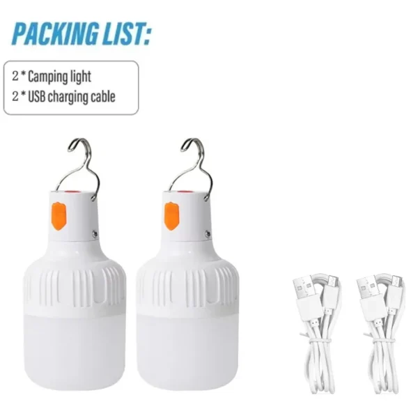 2/4PC Camping Light Portable Rechargeable Dimmable LED Bulb Brightness Outdoor Tent Light Emergency Night Light with Hook