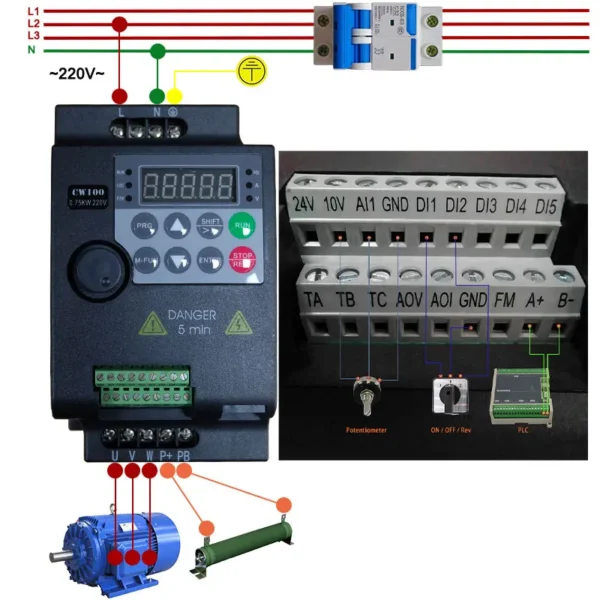 Input 220V to Output 380V VFD Variable Frequency Drive Converter Inverter 0.75/1.5/2.2/3.7/4/5.5 KW Motor Speed Controller