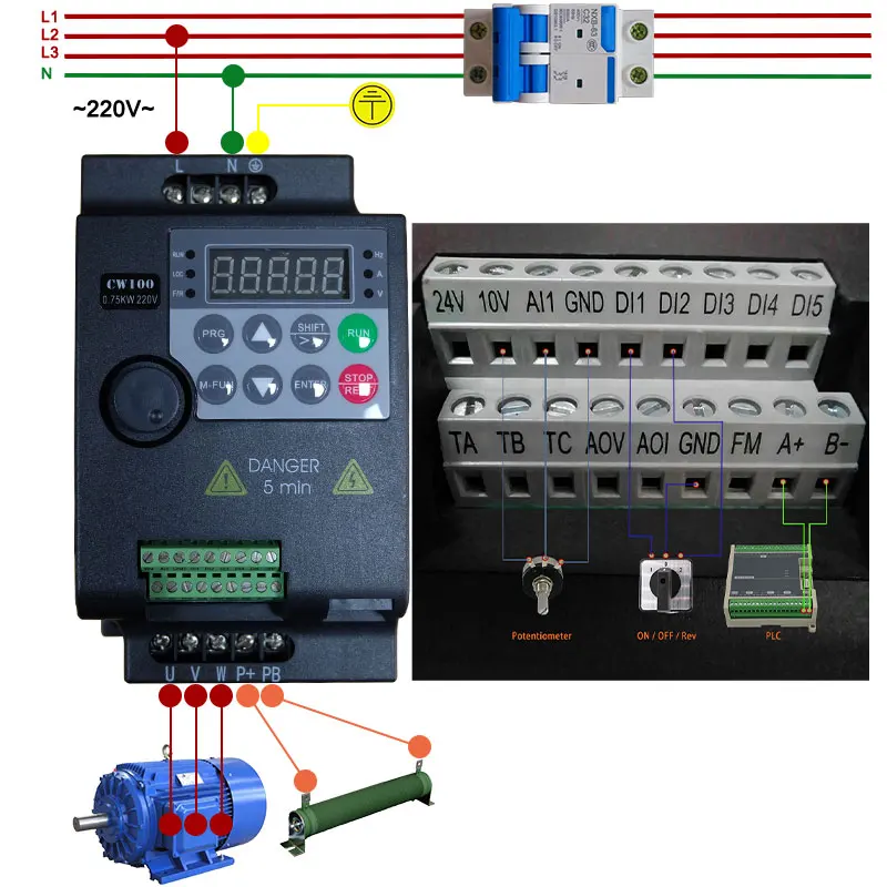 Input 220V to Output 380V VFD Variable Frequency Drive Converter Inverter 0.75/1.5/2.2/3.7/4/5.5 KW Motor Speed Controller