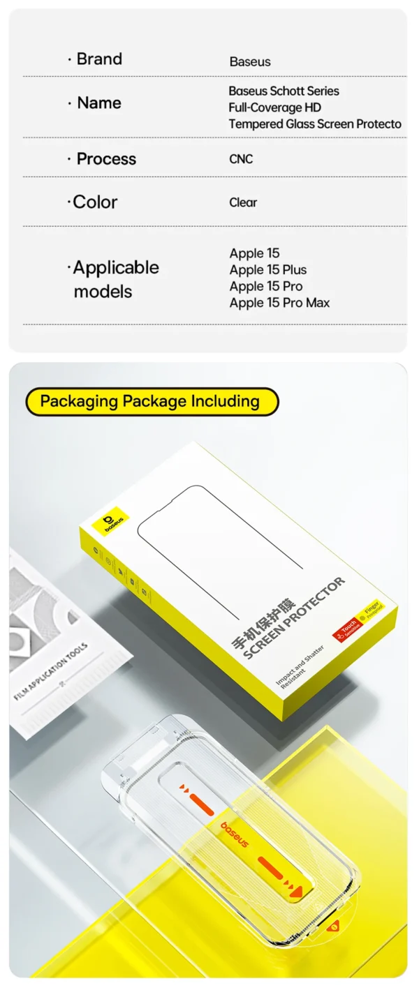 Baseus 0.4mm Corning Tempered Glass for iPhone 16 15 14 13 Pro Max Plus Screen Protector Anti-Peeping Auto Installation Film