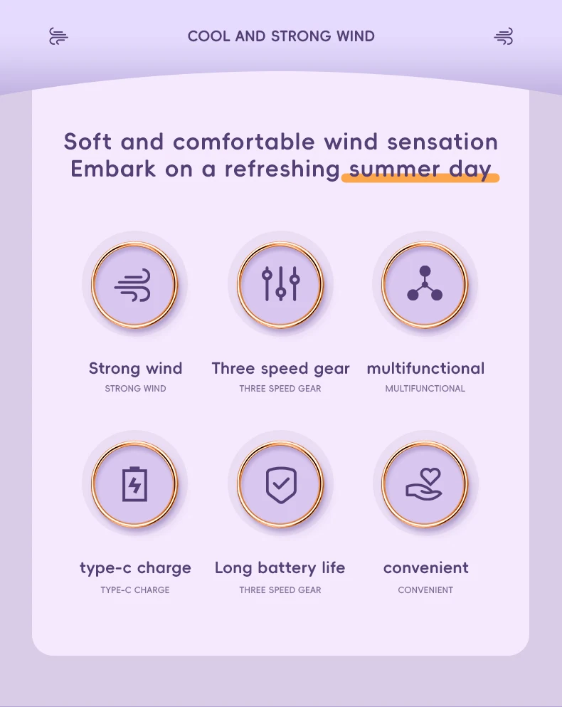 Mini Portable Fan Cute Design 3 Speed Personal Handheld  Desktop with Standing Ring Lightweight USB Rechargeable