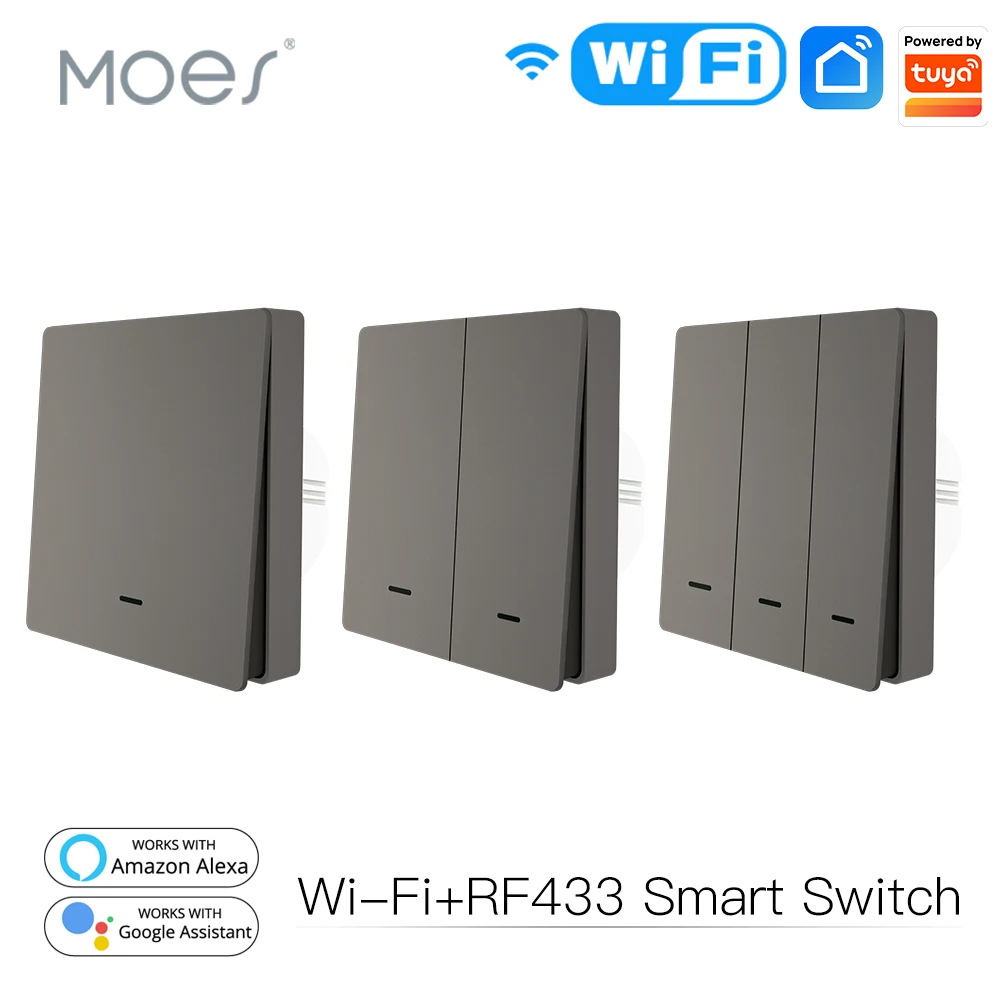MOES WiFi Smart Push Button Wall Light Switch RF433 Transmitter Smart life Tuya App Remote Control Works with Alexa Google Home