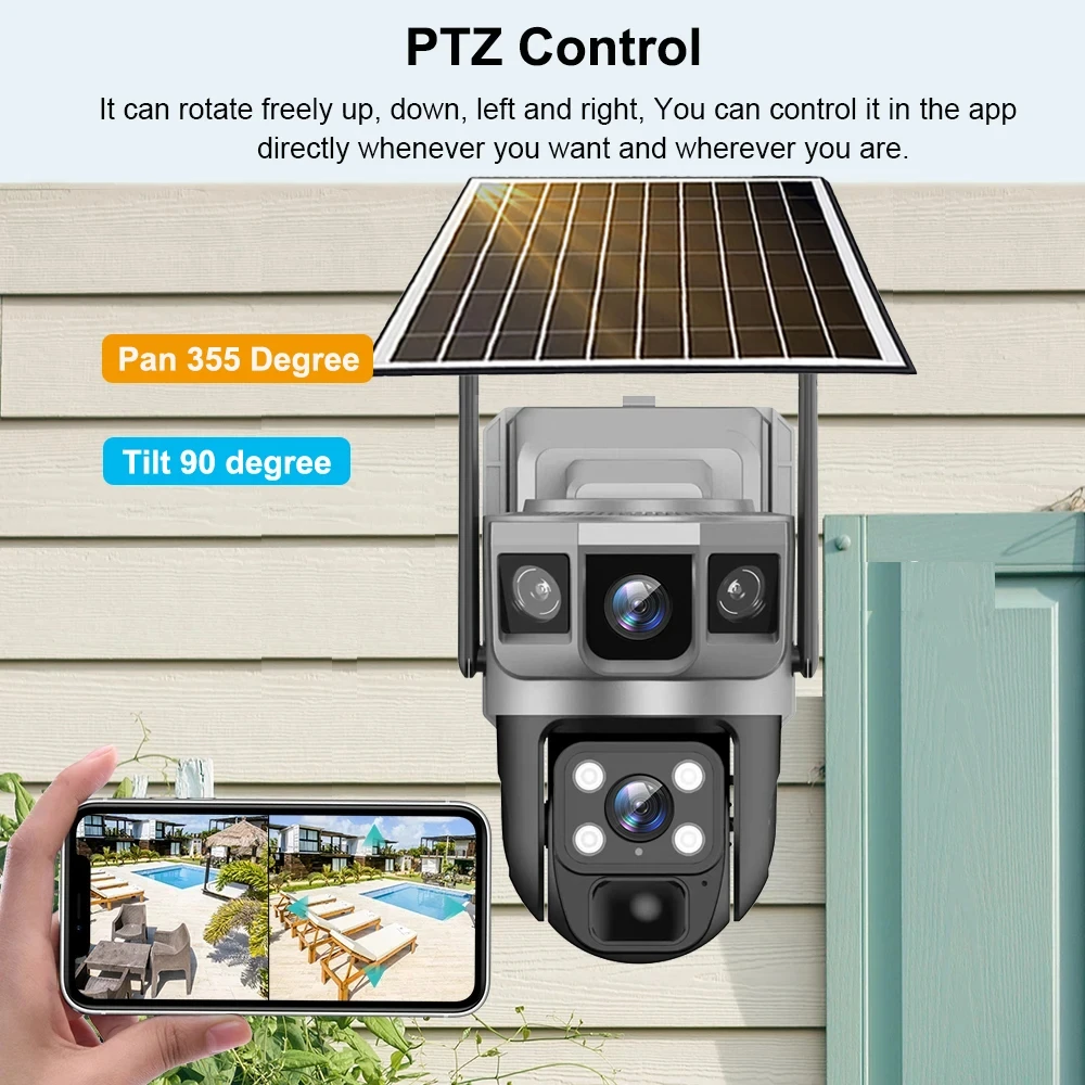Dual Lens Three Screens WIFI Solar Camera 12MP 10X Zoom CCTV Outdoor Automatic Tracking Humanoid Detection Support PTZ IP66 Cam