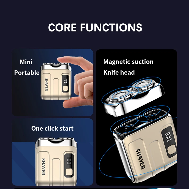Travel Electric Shaver For Men Double Floating Magnetic Blade Head Portable Beard Knife Rechargeable MINI Rotary Electric Razor