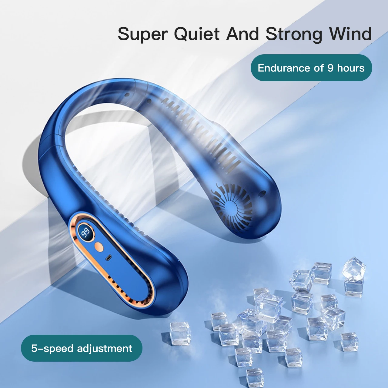 New 3000mA Portable Mini Hanging Neck Fan Bladeless Neckband Fan Digital Display Power Air Cooler USB Rechargeable Electric Fans
