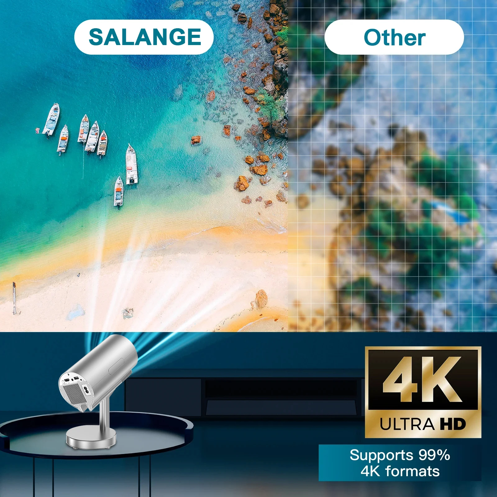 Salange X5 Mini Projector with Built-in Adjustable Stand Physical 720P Support 1080P Android Smart Beamer with Wifi Bluetooth
