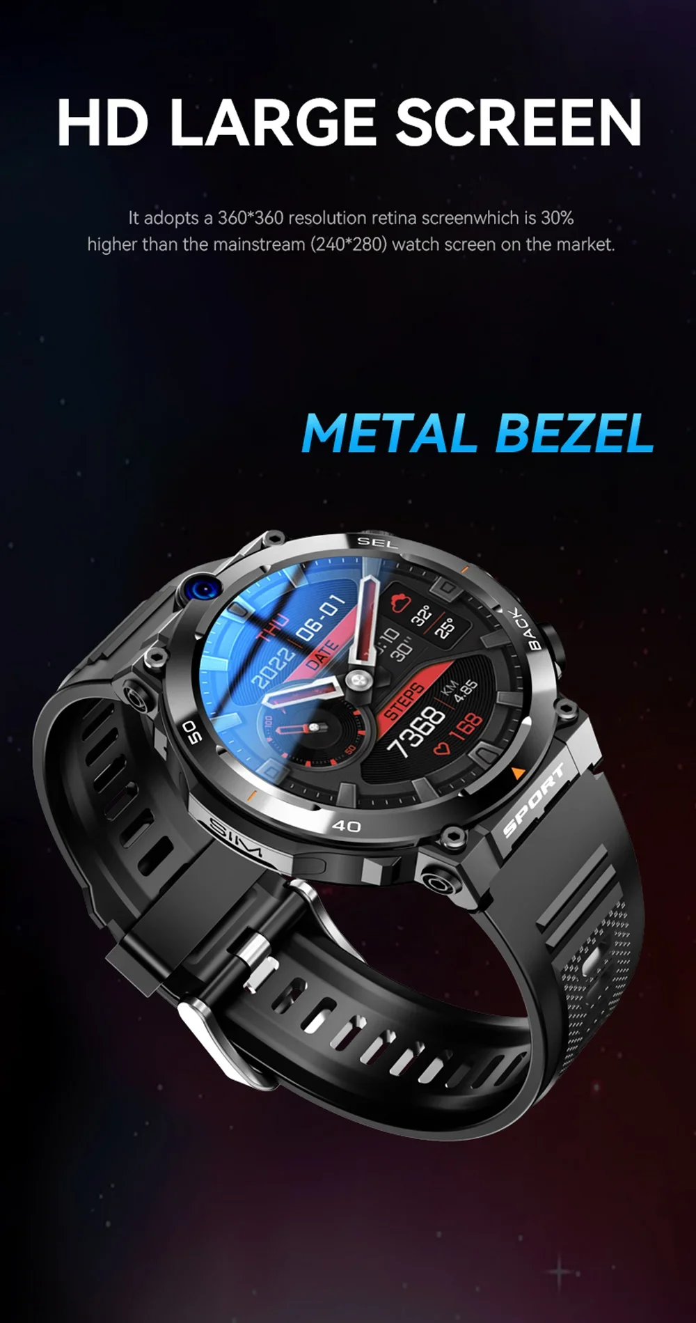 1.39-inch 4G Network SIM Card Smart Watch Dual Camera GPS Wifi NFC Rugged 64G-ROM Google Play IP67 Android Men Women Smartwatch