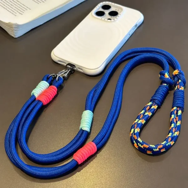 Mobile Phone Lanyard Cross-body Carryable Lengthening Anti-lost Mobile Phone Chain Versatile Contrasting Color Double Ring Knot