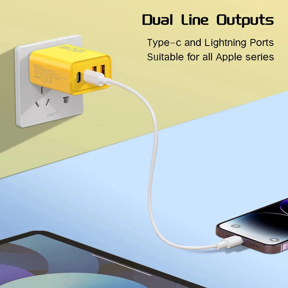 120W 3.0 USB fast phone charger type C quick charge charging adapter for iPhone 15 14 13 Samsung Xiaomi 2 PD 4 ports EU/US plug