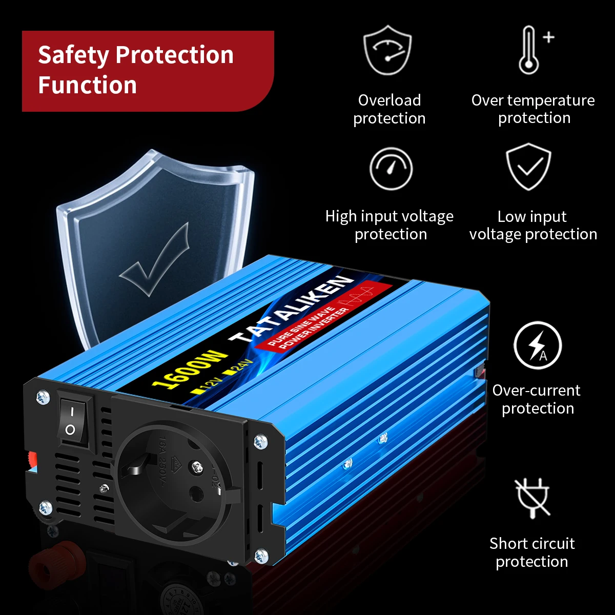 Pure Sine Wave Inverter 1000W-4000W DC 12V/24V to AC 220V 50hz Power Inverter Charger  Adapter Universal Socket