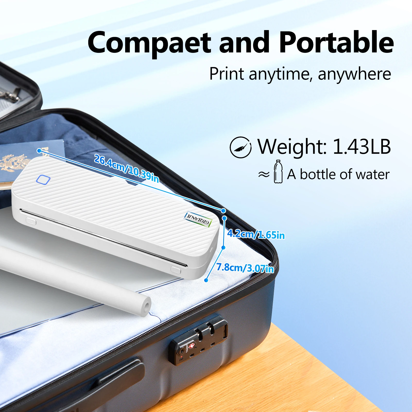 Inkless Portable A4 Thermal Printer Bluetooth PDF Excel Word Document Printing Machine Paper Roll For Office Work Home School