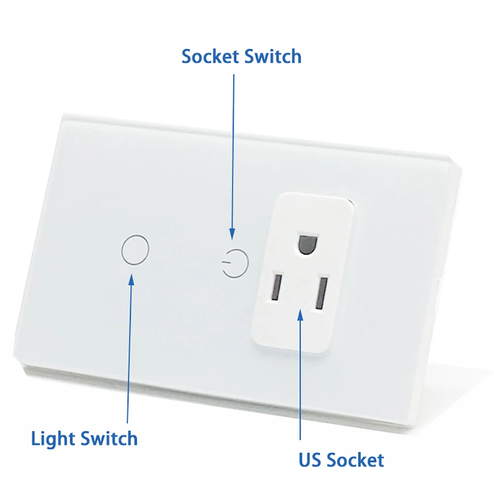 Wifi Smart Tuya Light Switch Stairs Mexico US Wall Socket American Plug Outlet Intelligent Glass Panel Remote Alexa Google Home