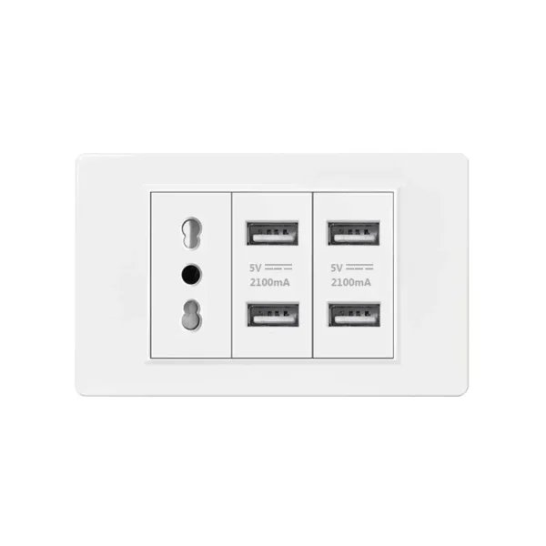 Italy Chile  Standard Outlet with USB Smart Type-c 20W Fast Charging, Dual USB Wall Socket Chile Plug Plastic Panel Light Switch