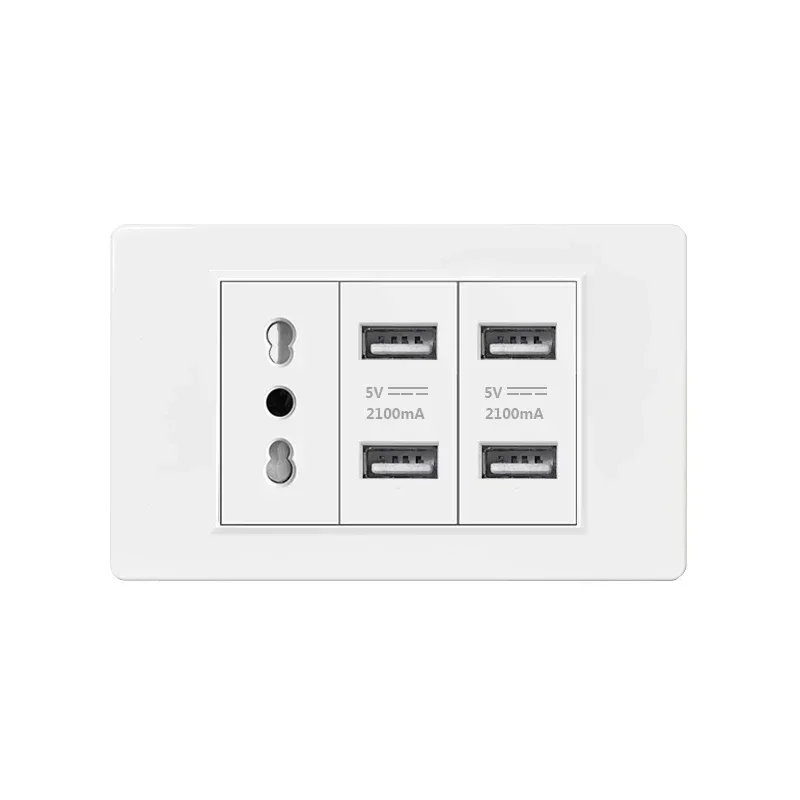 Italy Chile  Standard Outlet with USB Smart Type-c 20W Fast Charging, Dual USB Wall Socket Chile Plug Plastic Panel Light Switch
