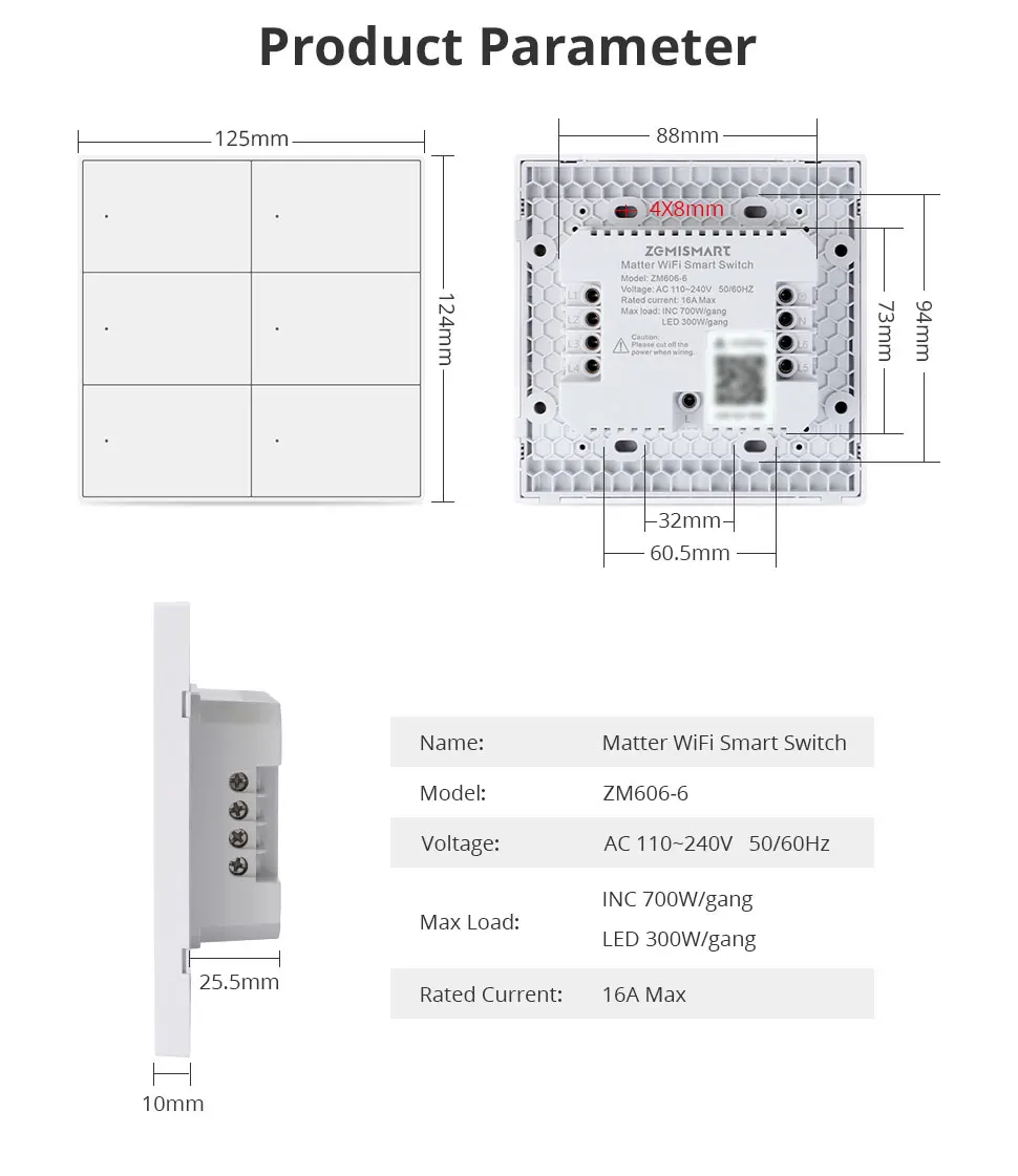 Zemismart Matter WiFi 1 2 3 4 6 Gangs Smart Wall Light Switch Neutral Required with Big Button SmartThings App Homekit Control