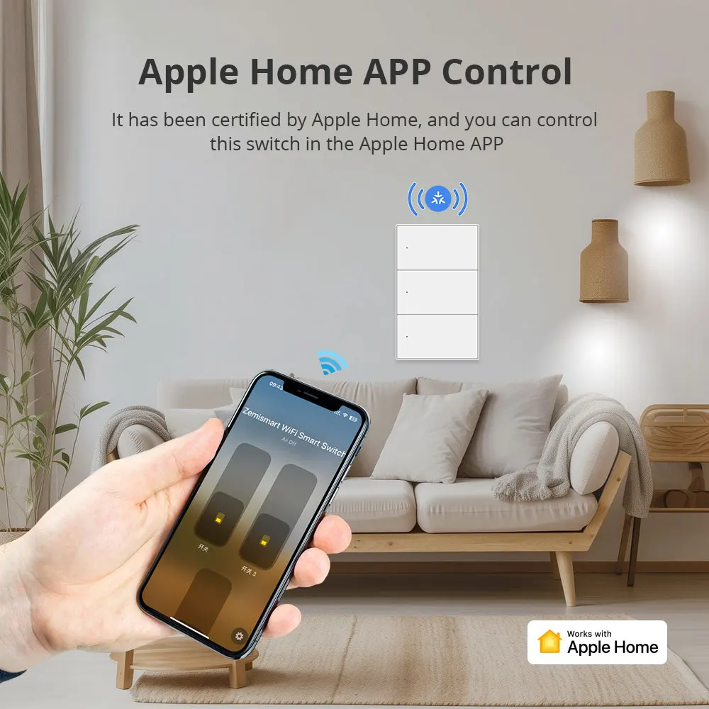 Zemismart Matter WiFi 1 2 3 4 6 Gangs Smart Wall Light Switch Neutral Required with Big Button SmartThings App Homekit Control