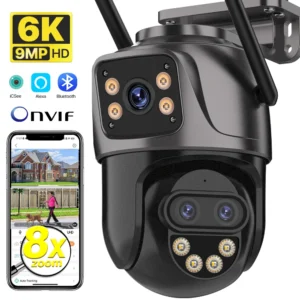 Sd30130e0b9414caeabd142a32116d827U.webp IP Camera 6K 9MP HD WiFi Outdoor Camera 8x Zoom Three Lens Dual Screen Home Security PTZ Camera 6MP Video Surveillance iCSee