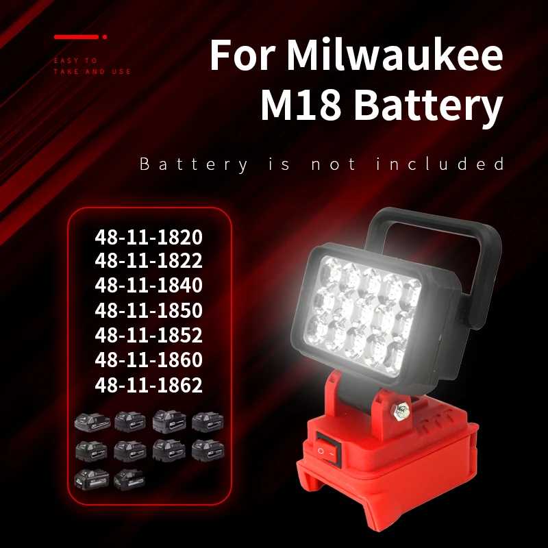 Led Light Fit Milwaukee Battery M18  Portable Spotlight Cordless Outdoor Work Fishing Handheld Emergency Tool Light No Batter
