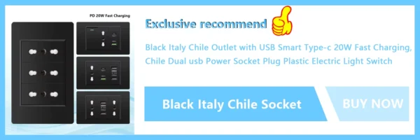 Italy Chile  Standard Outlet with USB Smart Type-c 20W Fast Charging, Dual USB Wall Socket Chile Plug Plastic Panel Light Switch