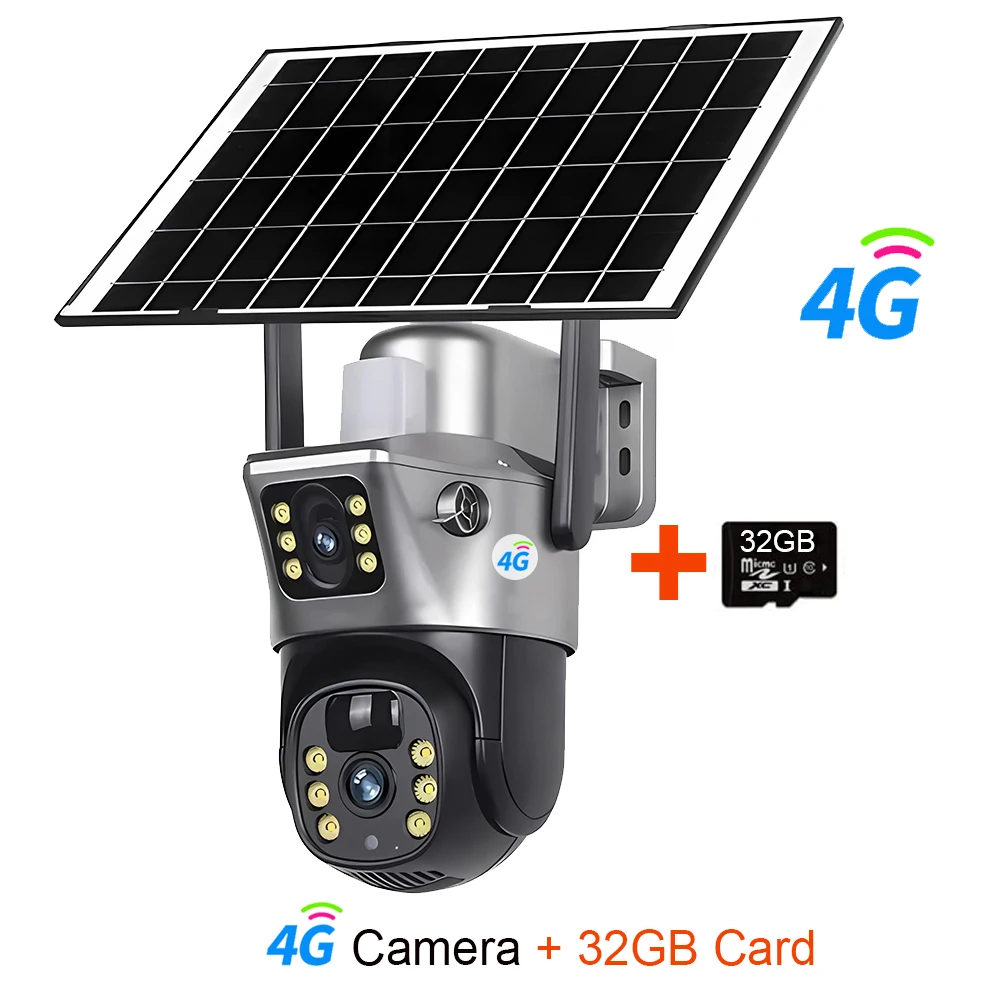 4G / WiFi Solar Camera Dual Lenses Outdoor 8MP 4K Low Power Battery IP Camera PIR Night Vision V380 Pro CCTV Security Protection