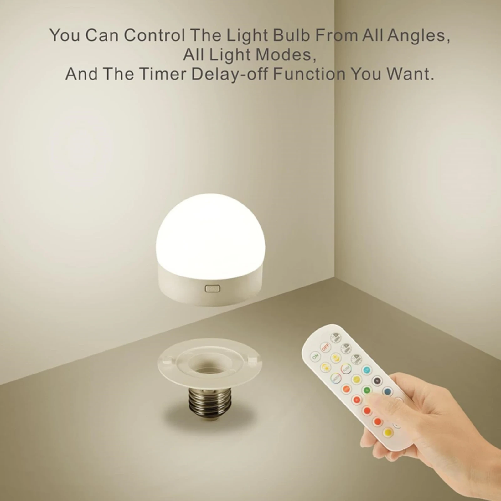 HPH Rechargeable Light Bulbs Remote Control Battery Operated Light Bulb with Timer, Dimmable, 3 Color Temperatures