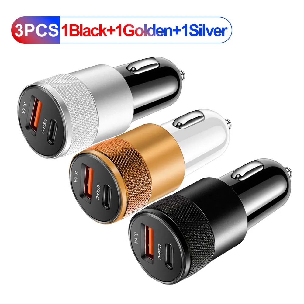 3.1A USB Car Charger Type C Fast Charging Phone Adapter For Xiaomi Huawei PD Phone Charger Adapter Socket Cigarette Lighter