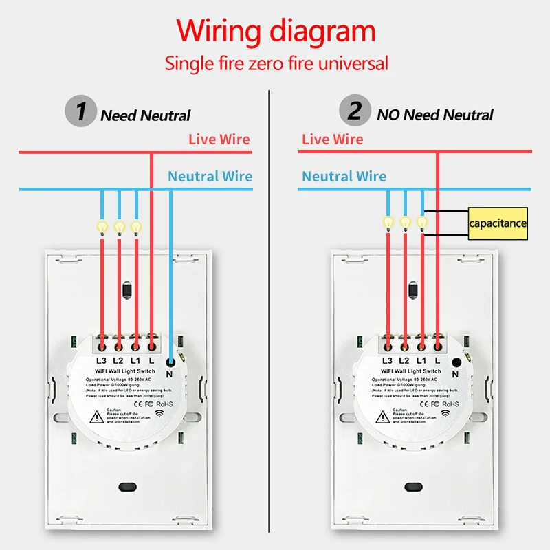TNCE Tuya US WiFi/Zigbee Smart Wall Switch 1/2/3/4 Gang Light Switch Smart Touch Sensor Smart Home  Work with Alexa Google Home