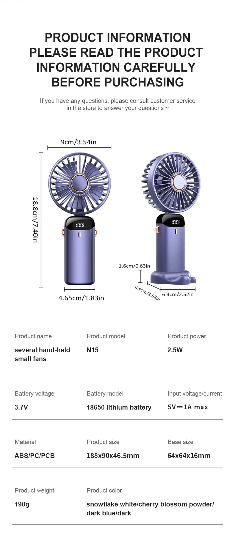 3000mAh Handheld Mini Fan Foldable Portable Neck Hanging Fans 5 Speed USB Rechargeable Fan with Phone Stand and Display Screen