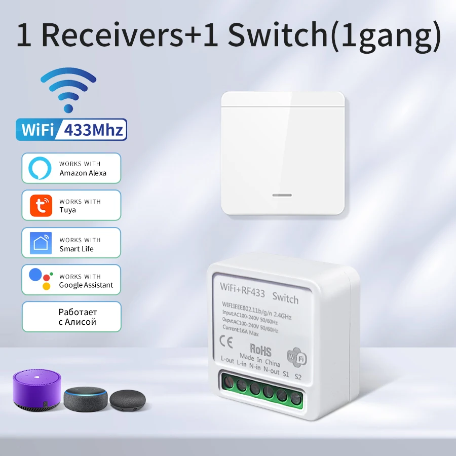 Tuya WiFi Smart Light Switch Smart Home Wireless RF 433mhz Push Button Wall Switch Via Alexa Google Home Alice Smart Life App