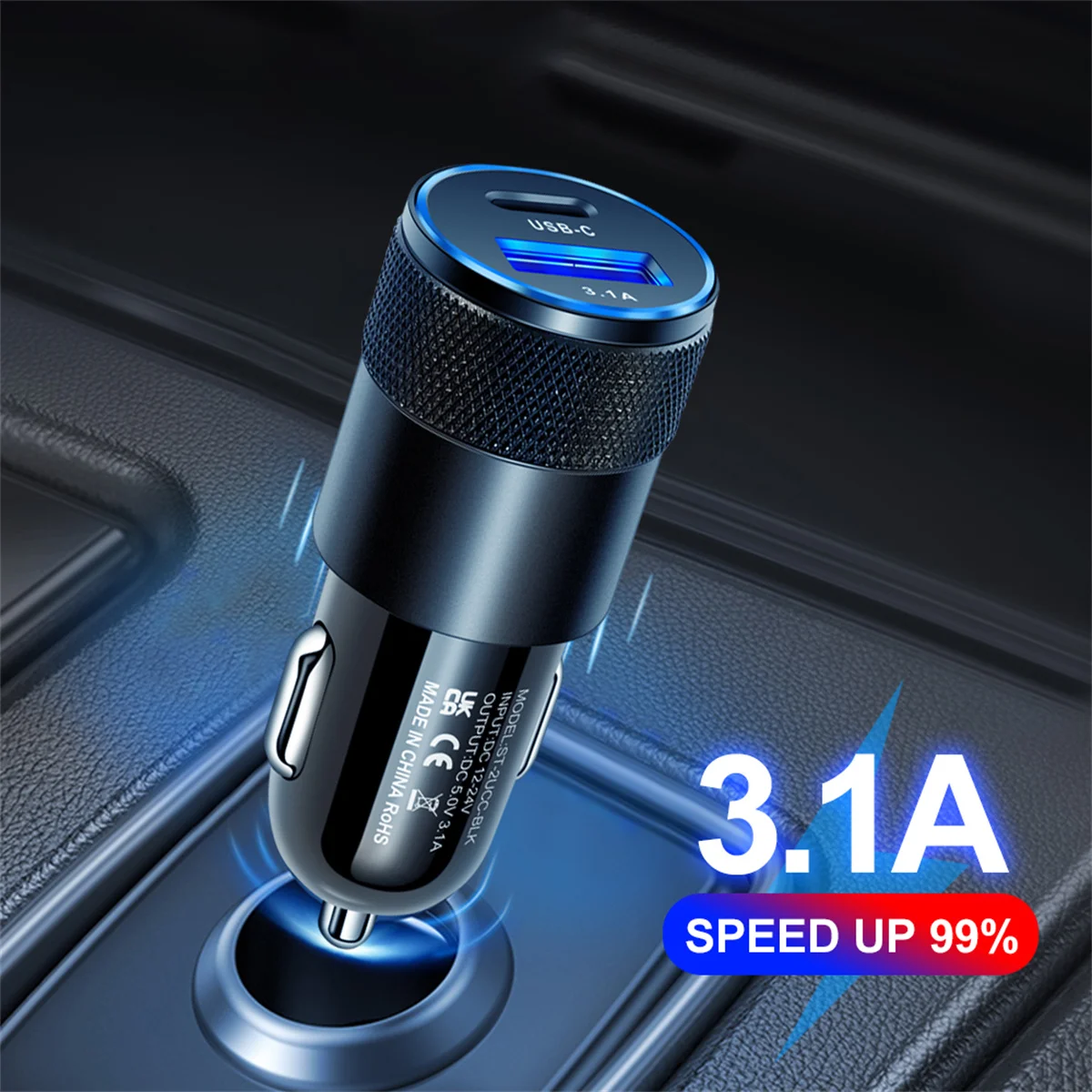 3.1A USB Car Charger Type C Fast Charging Phone Adapter For Xiaomi Huawei PD Phone Charger Adapter Socket Cigarette Lighter