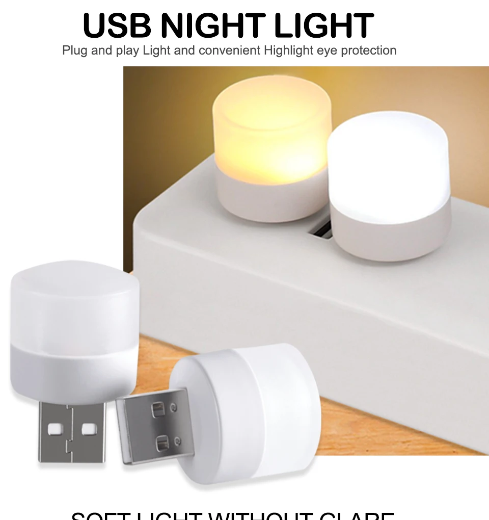 5pcs USB LED Reading Lamp Mini Book Light Camping Night Lights Table Lamps For Power Bank PC Notebook Laptop USB Night Light