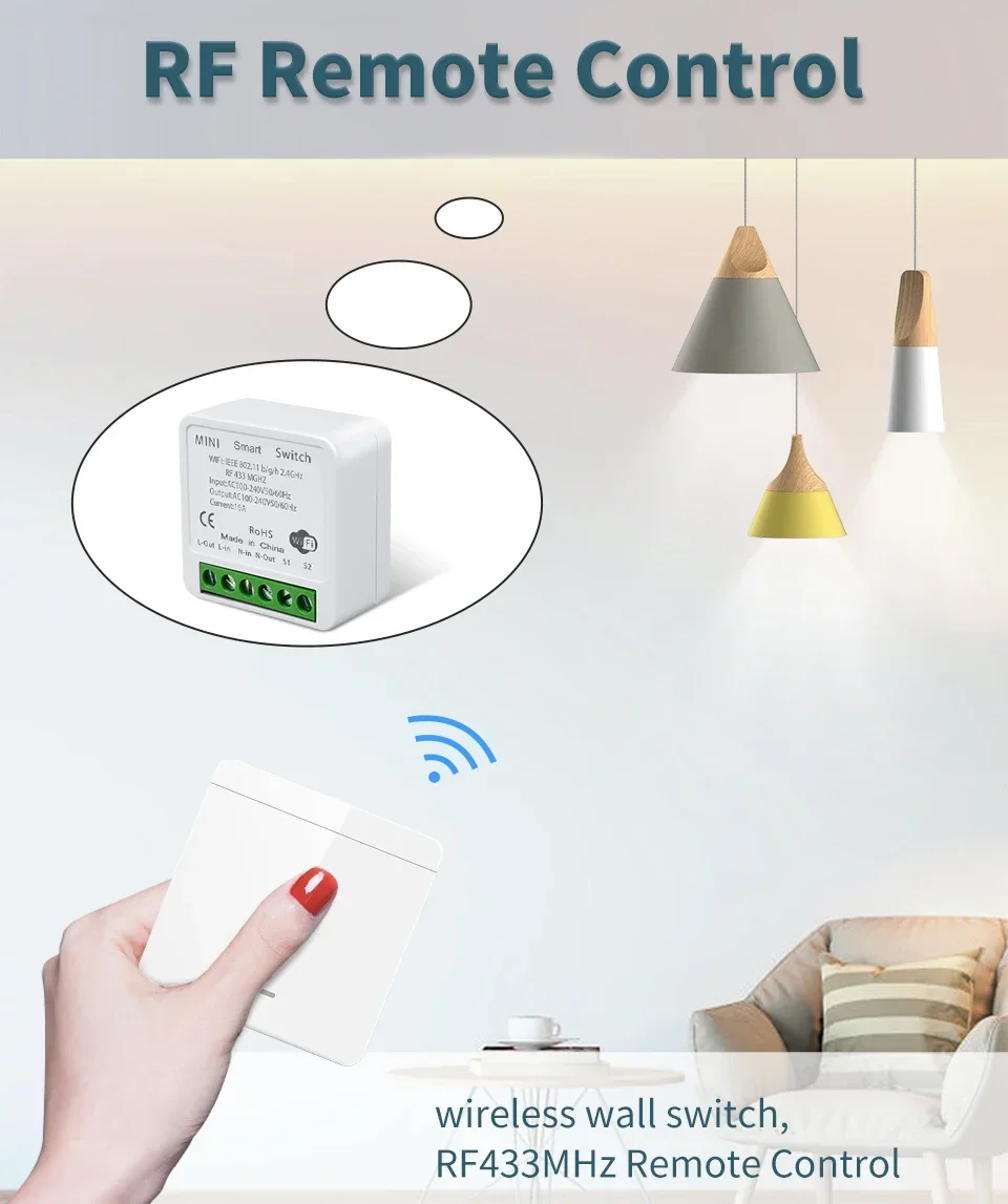 Tuya WiFi Smart Light Switch Smart Home Wireless RF 433mhz Push Button Wall Switch Via Alexa Google Home Alice Smart Life App