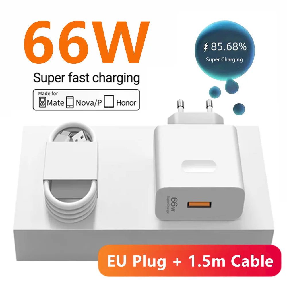 66W Super Fast USB Charger For Huawei Mate 40 50 P50 P60 Nova 10 Honor 90 100 X8b Magic 5 Lite 6 Pro Type C Charging 6A Cable 2m