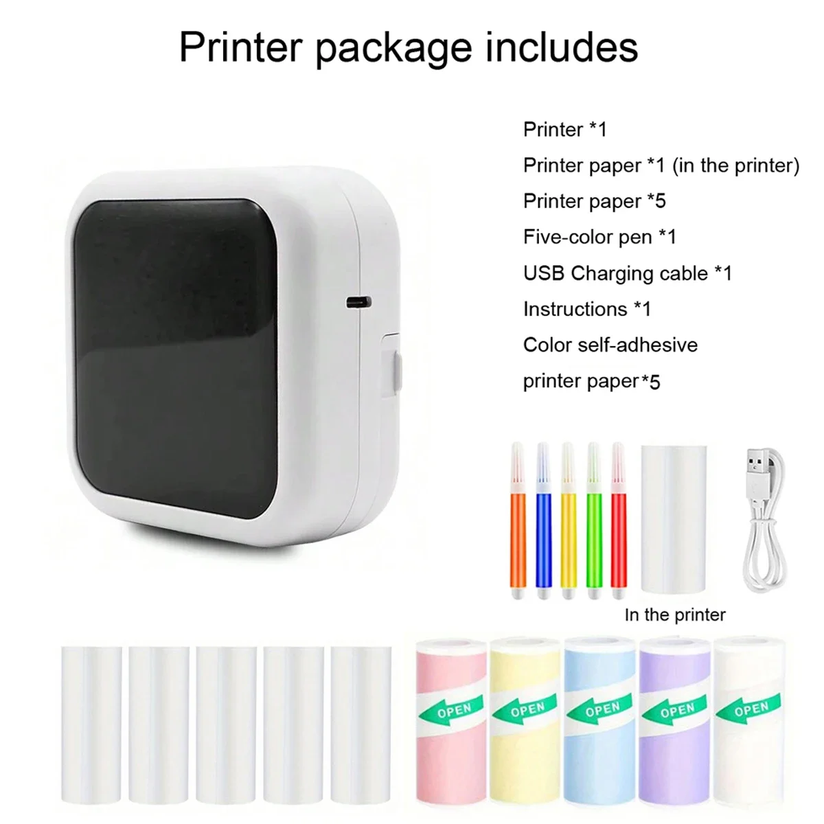 Mini Printer, Portable Thermal Photo Printer, Inkless Sticker Maker Machine for Notes, Photos, Stickers, Labels