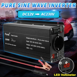 Sdb99cb4af3a545a0b5777da79028eccdK.webp Pure Sine Wave Inverter DC 12V to AC 220V 230V 1500W/2200W/2600W Voltage Transfer Converter Universal EU Socket Auto Accessories